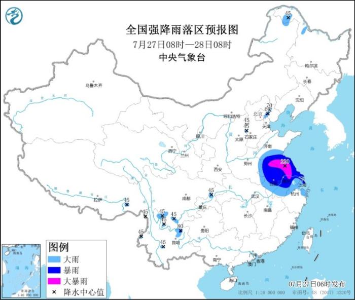 暴雨黄色预警：浙江、上海、江苏等地部分地