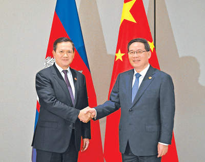 李强会见柬埔寨首相洪玛奈